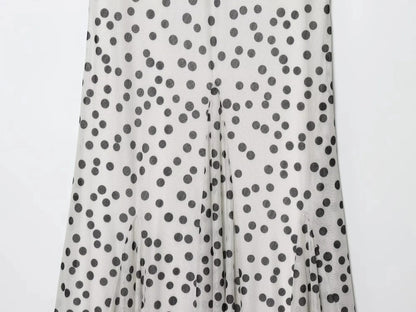 Women's Vintage Polka Dot Printed Midi Dress Summer Holiday Sleeveless Hem Transparent V-Neck Backless Casual Suspender Dress