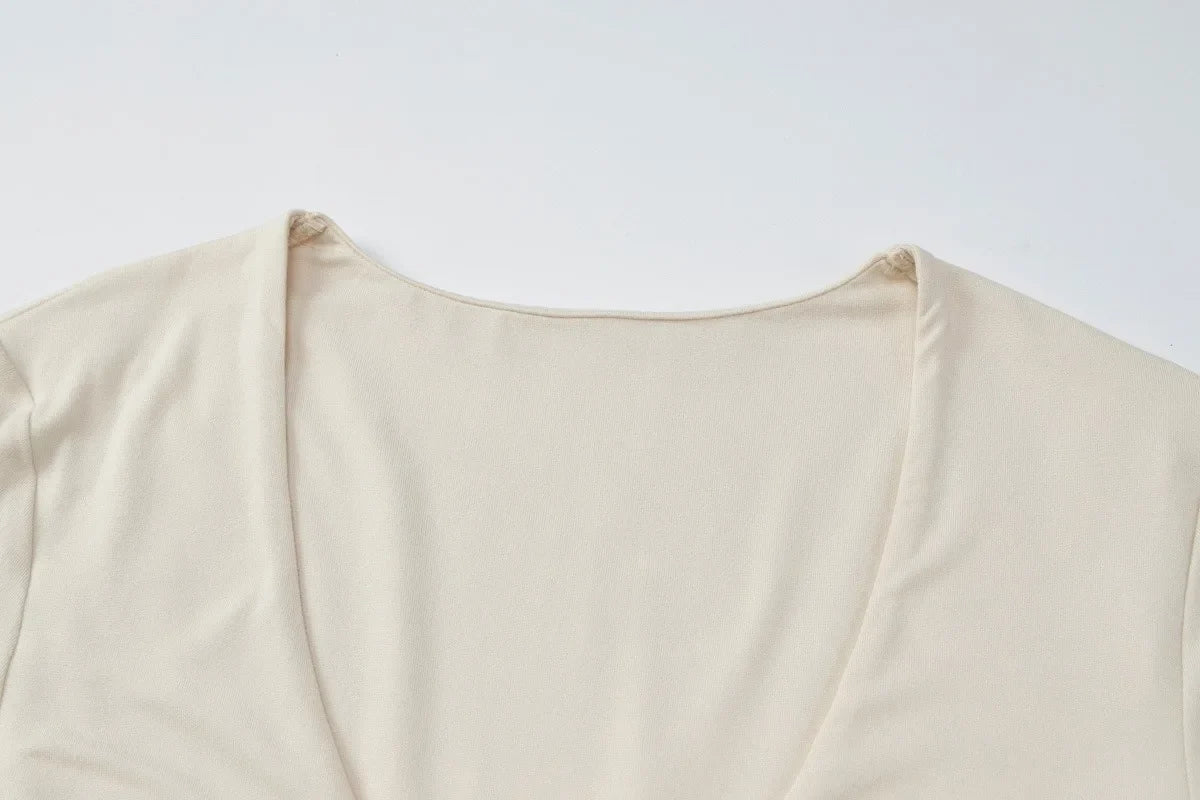 Women Solid Basic Ruched Bodycon Mini Dress Sexy V Neck Long Sleeve Peach Hips Slim Party Clubwear Autumn Casual Streetwear