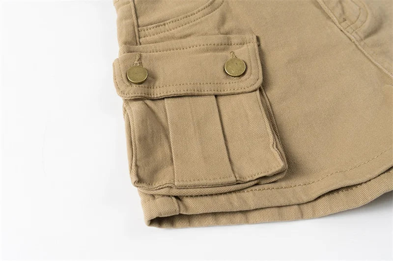 Vintage Women's Denim Shorts Hight Waisted Pockets Khaki Y2k Casual Jeans Cargo Pants Gothic Black Short Jeans Summer New