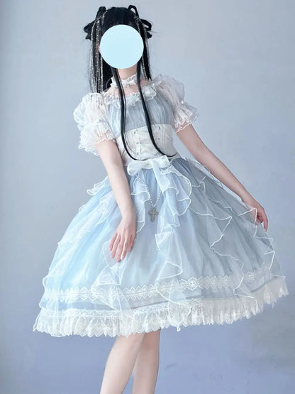 NEW Original Gorgeous Tea party Lolita OP short-sleeved dress Lolita Princess Dress Elegant Fairy maiden lace dress