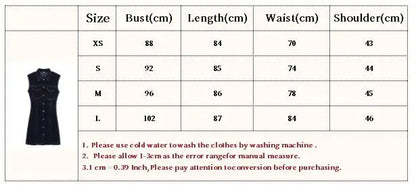 Turn Down Collar Sleeveless Denim Dress Single Breasted Short Dress For Women 2025 New Tight Navy Blue Summer Dresses Vestidos