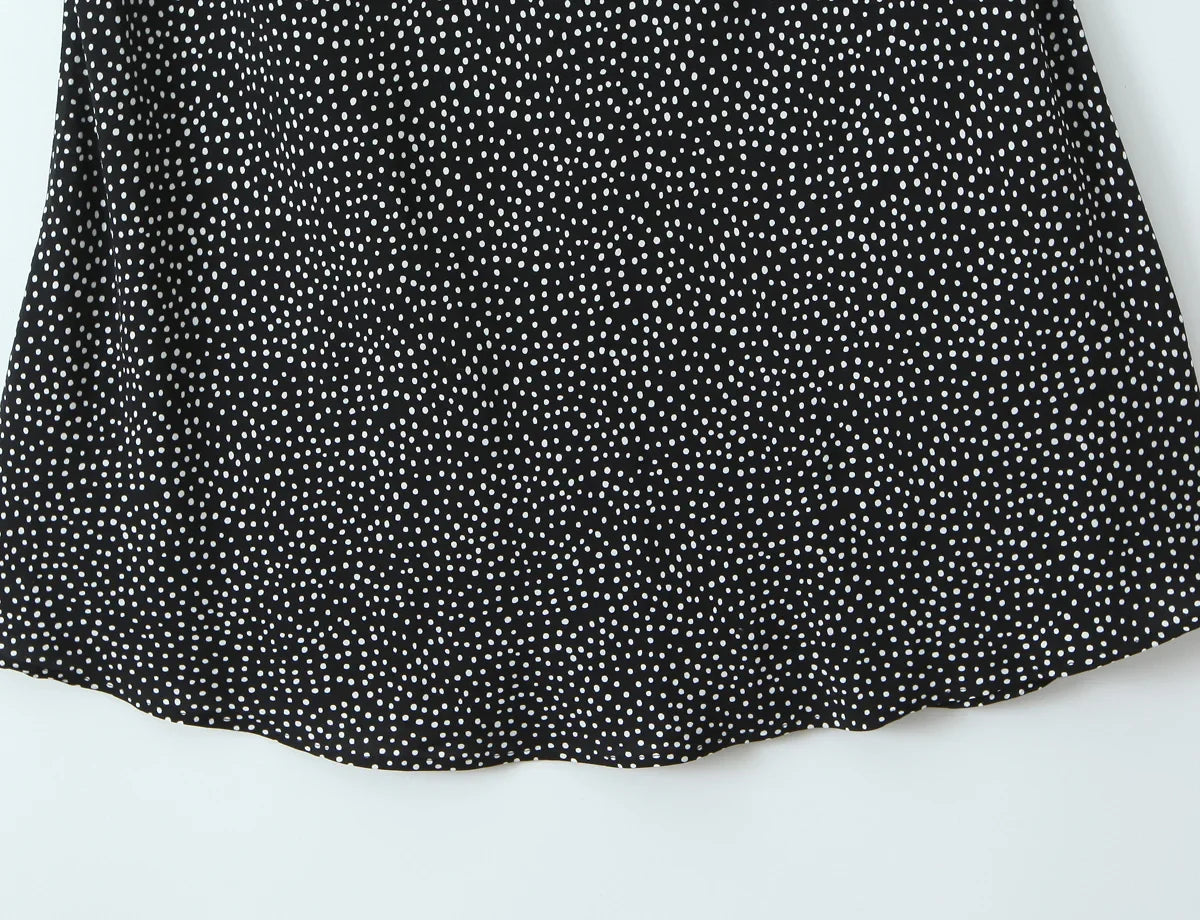 New 2026 Women Short Sleeve V Neck Elegant A-line Midi Summer Polka Dot Dresses Holiday Robe
