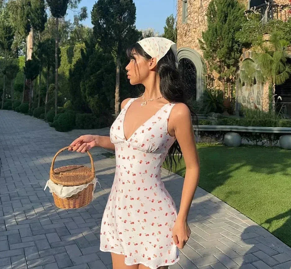 Deep V Neck Print Tank Bodycon Mini Dress