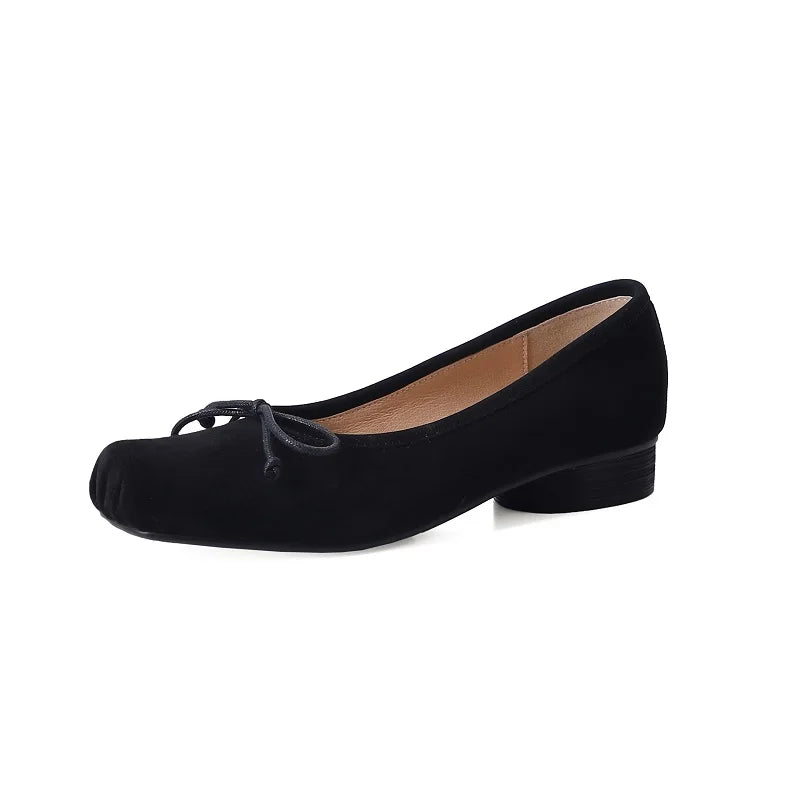Spring Simple Shoes Woman Square Toe Ballet Flats Real Leather Sheepsuede Elegant Women Flats Basic Style Shoes For Women