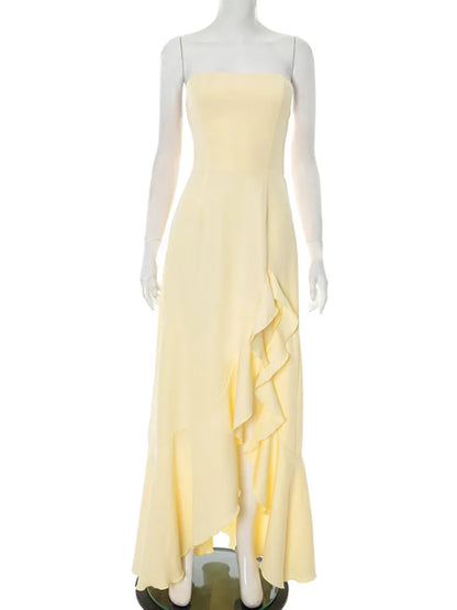 Off-shoulder Strapless Ruffled Sexy Maxi Dress Women Summer Fashion Backless Bow Thigh High Split Club Long Dress