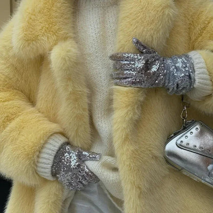 Luxury Thick Warm Women Coats Turn-down Collar Faux Fur Pocket Jackets Outwears Autumn Winter Soft Fluffy Ladies Overcoat