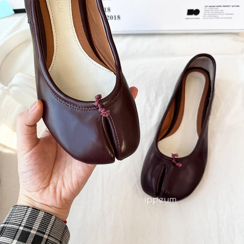 Ballerina Flats Split Toe Shoes 2024 New In Merlot Leather Mary Janes Size 44 Purple Ballet Flat Women