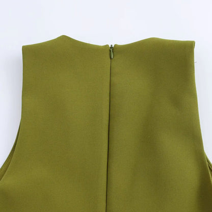 Chic Vintage Green Women's Dress V Neck Strap Sleeveless Shift Mini Dress Fashion 2025 Elegant Evening Dress