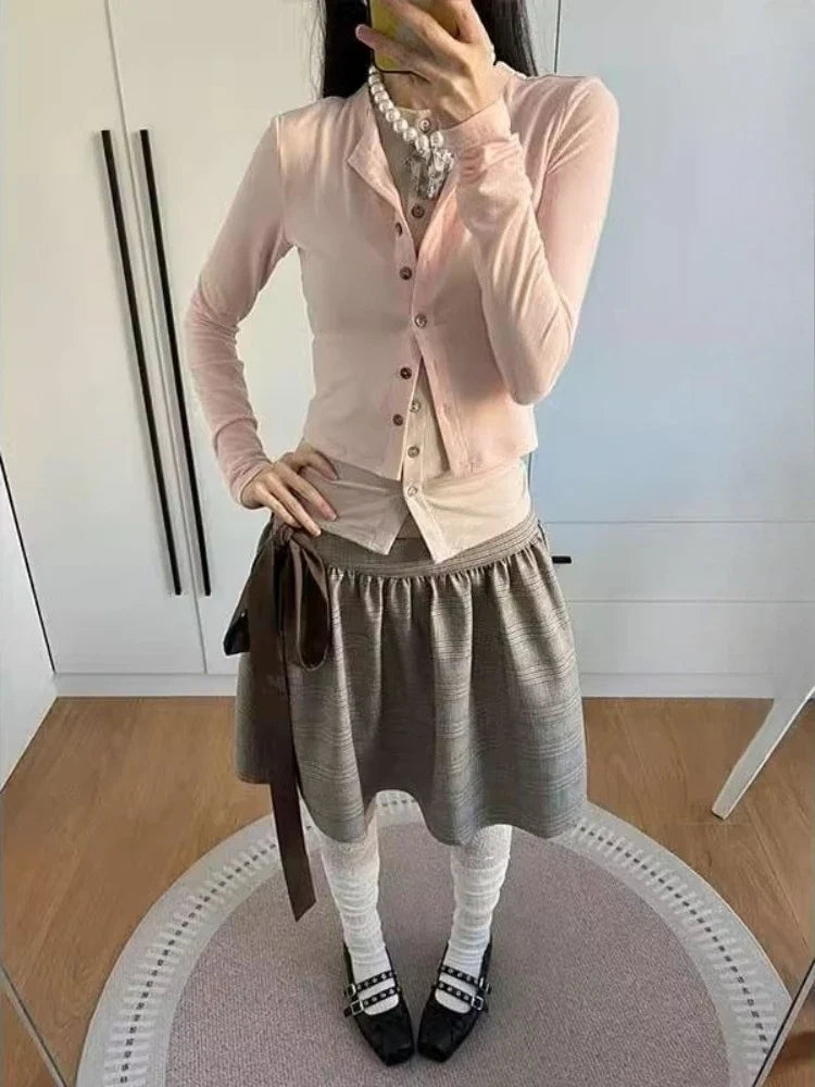 Fake Two Pieces Y2k Aesthetic Casual Cardigan Streetwear Vintage Single Breasted Grunge Tops Spring Harajuku Slim Fit Clothing