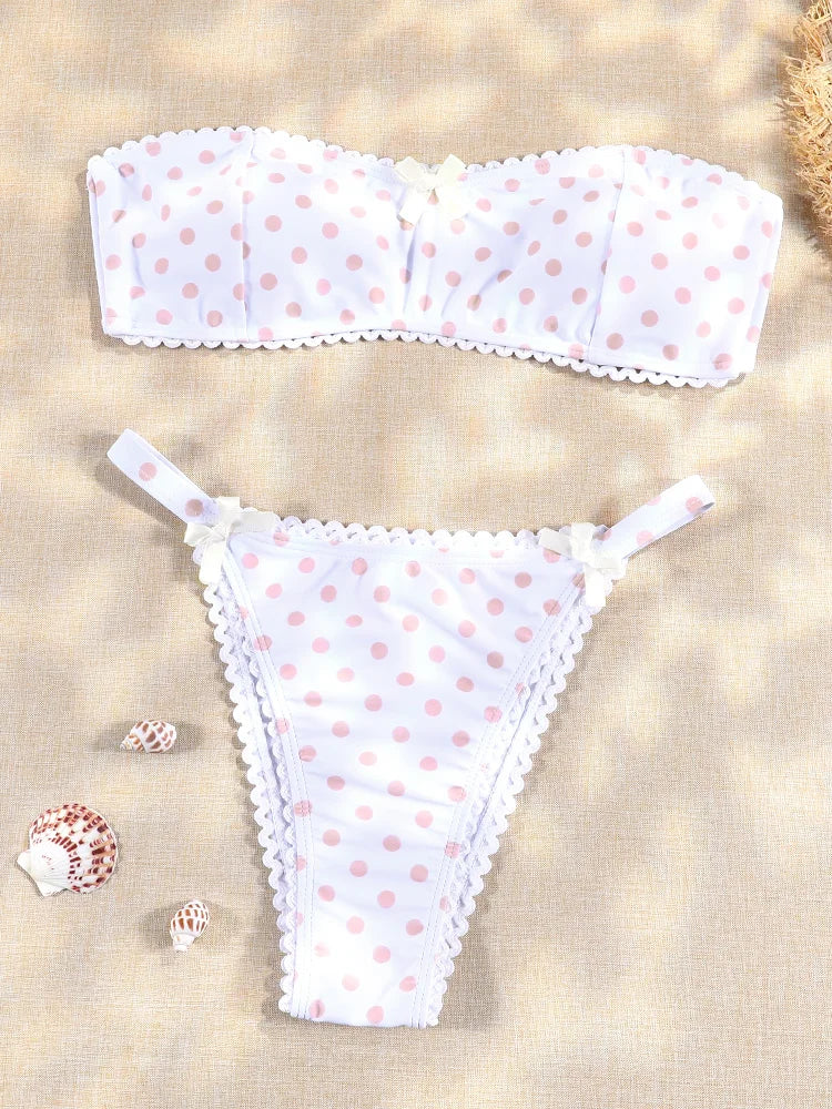 Solid Bikini Set Bow Swimsuit Sexy Swimwear Women Low Waist Bikinis Off Shoulder Swimsuits Two Piece Suit Biuqini Beach Wear