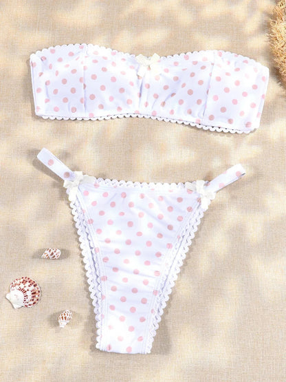 Solid Bikini Set Bow Swimsuit Sexy Swimwear Women Low Waist Bikinis Off Shoulder Swimsuits Two Piece Suit Biuqini Beach Wear