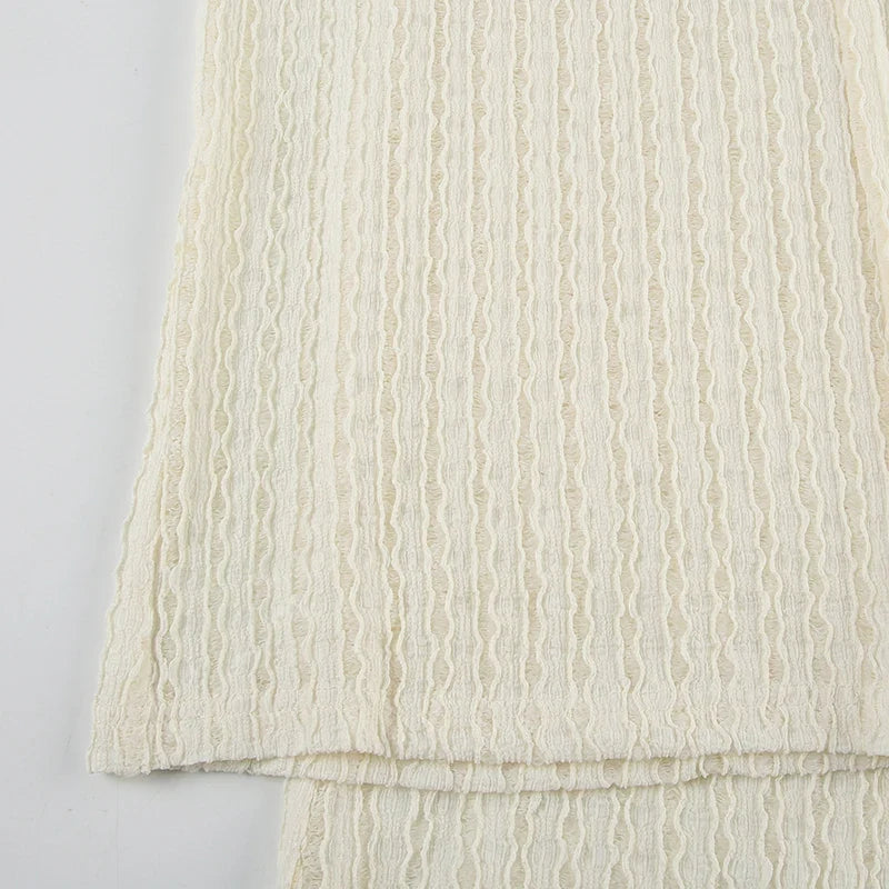 Women Stylish Fabric Texture Beach Knitted Pants Summer Chic Fashion Straight Trousers Holiday Style Minimalist Pants