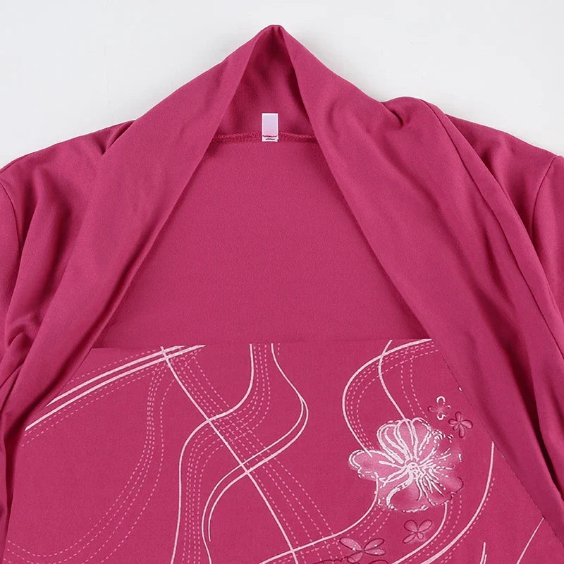 Floral Print Square Collar Top Pink Coquette Aesthetic Slimming Short Sleeve T-shirt Chic Elegant Tees Streetwear Retro
