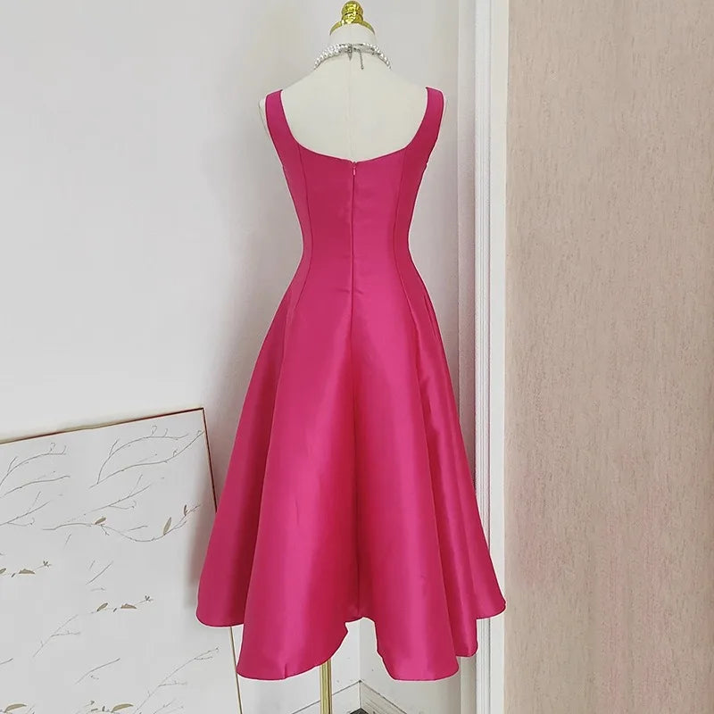 Square Collar Evening Dress French Hepburn Style Niche Temperament Retro Sling Slim Waist Wedding Party Dresses Fluffy Prom Robe