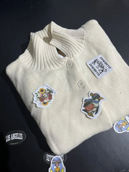 Beige Knit Short Sweater Cardigan Women Autumn Single Breasted Lapel Long Sleeve Sweaters Coat Cotton Casual Knitwear Top Y2k