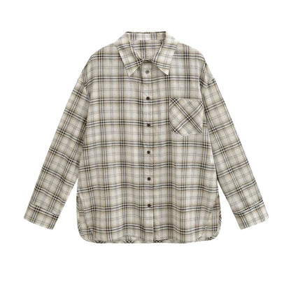 Women's Oversized Check Pocket Detail Shirt