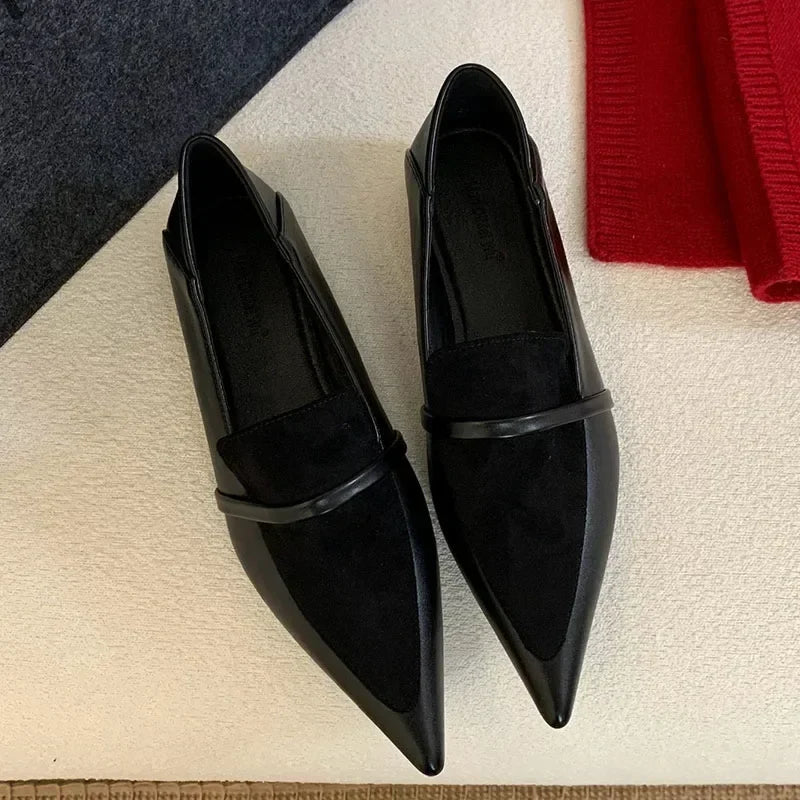Pointed Toe Retro Flats Women Footwear Spring Autumn New Fashion Shallow Elegant Office Shoes Brand Loafers Ladies Zapatos Mujer