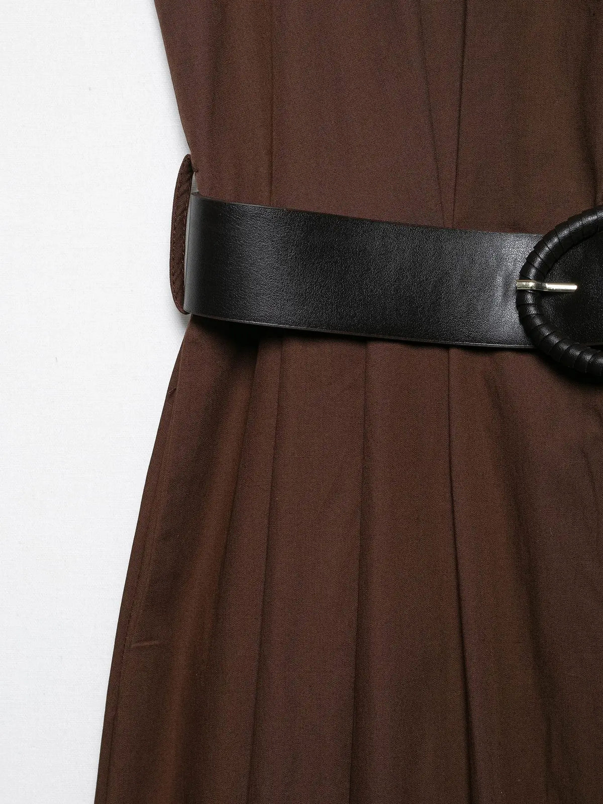 Fashion Brown Sleeveless Long Dress With Belt Round Neck Fashion Pleat Summer Dress Button Elegant Chic Femme Vestidos