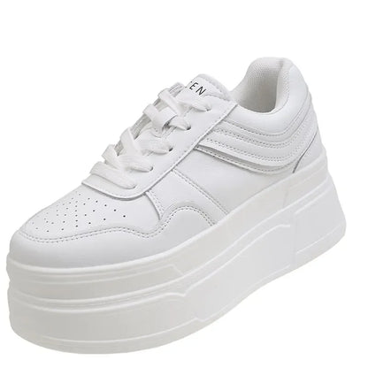 New Autumn Women High Platform Shoes 8CM Comfortable Chunky Sneakers Breathable Leather Wedges Casual Sport Dad Shoes Woman