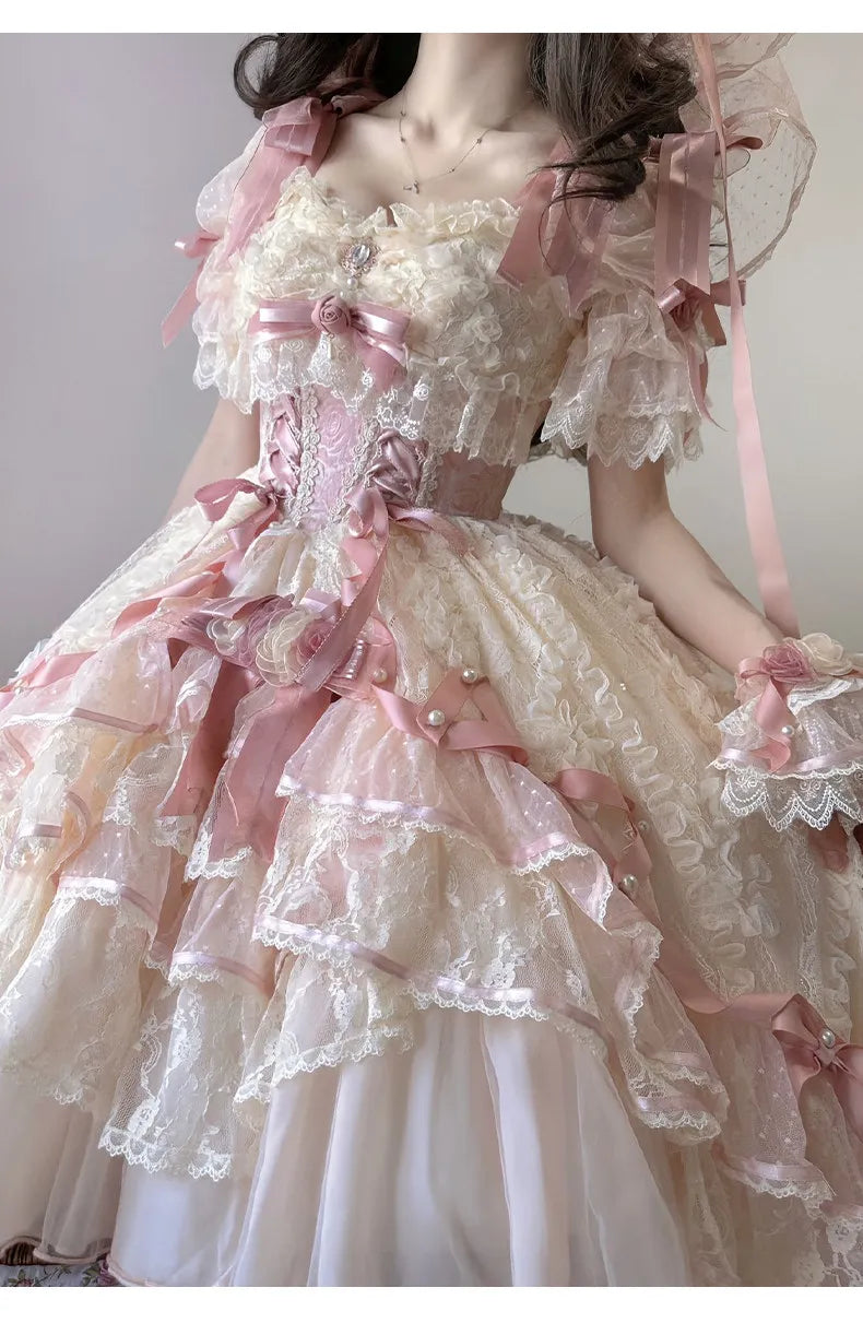 A wedding dress with shorter front and longer back for student's birthday coming-of-age ceremony