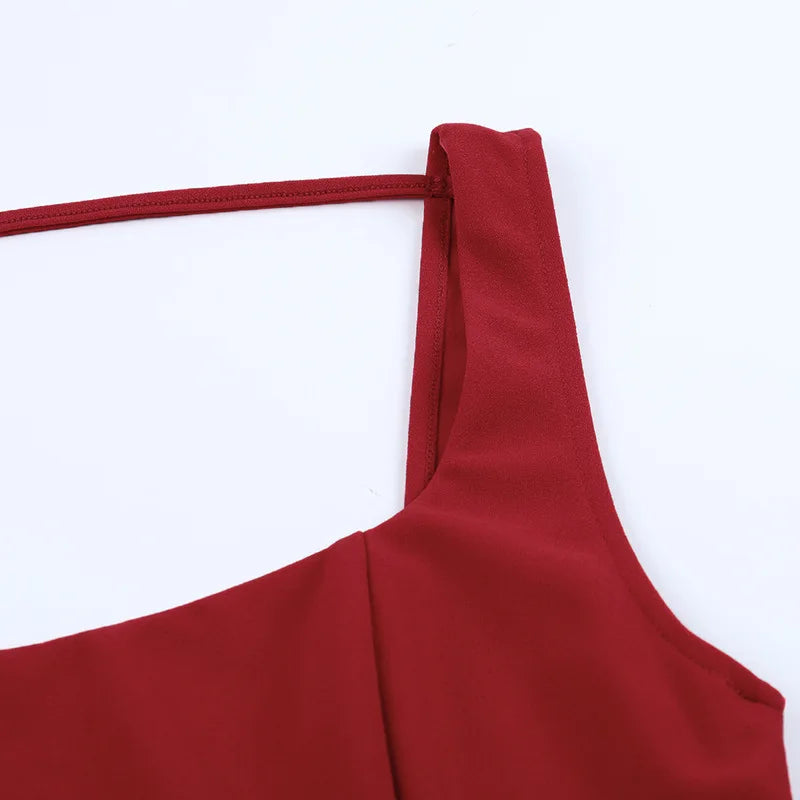 Women's Red Backless Mini Dress Summer Fashion Square Neck Sleeveless High Waist A Line Short Summer Elegant Tank Dress