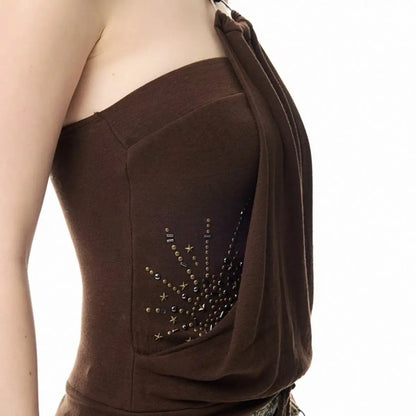 Two-in-One Layered Halter Y2K Baddie Style Crop Top Figure-Flatching Summer Going-Out Shirt