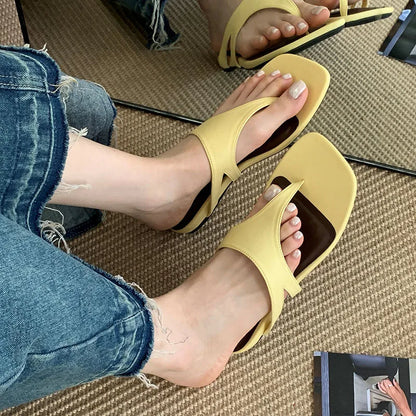Summer Beach Female Flip Flops Women Flats Slippers Shoes Fashion Square Toe Ladies Flats Slippers Slides Sandals Shoes