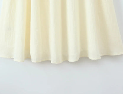 Vacation Style Casual Summer Dresses 2026 Women Square Neck Short Sleeve A-line Midi Dress Solid Robe