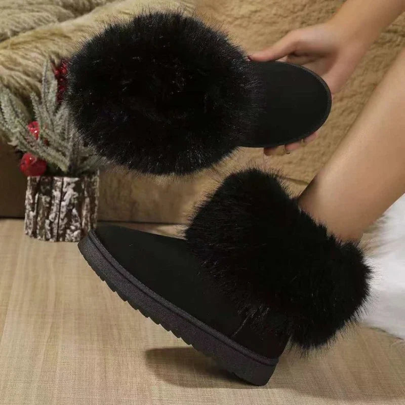 Casual Non Slip Plush Women Snow Boots Brown Round Toe Solid Thick Bottom Flat Comfortable Outdoor Warm Women's Cotton Shoe