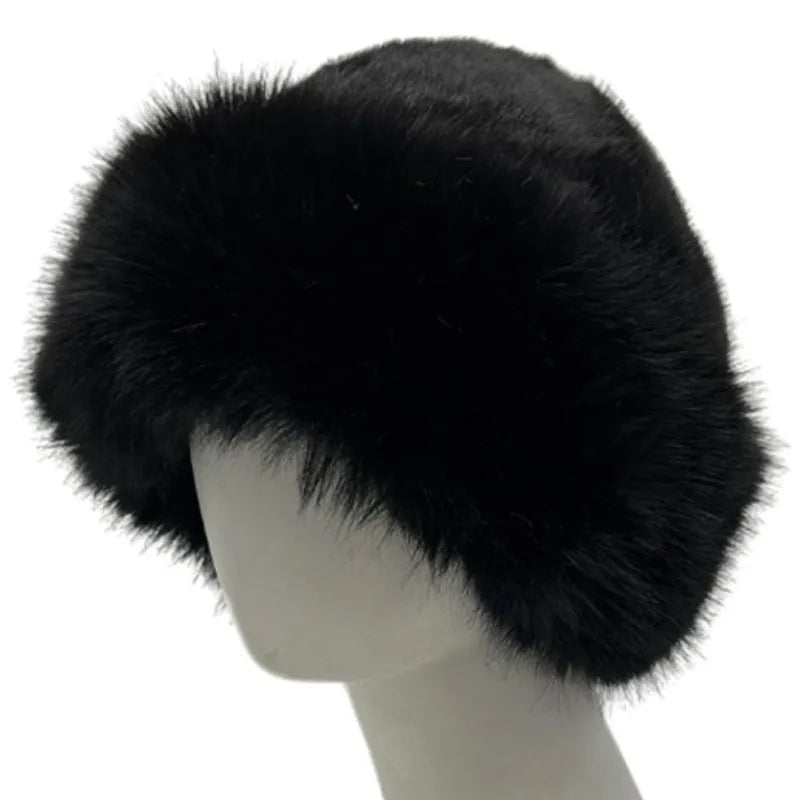 Winter Faux Fox Fur Bucket Hats For Women Soft Thickened Plush Fisherman Hat Outdoor Windproof Warm Beanies Caps Ski Panama Cap