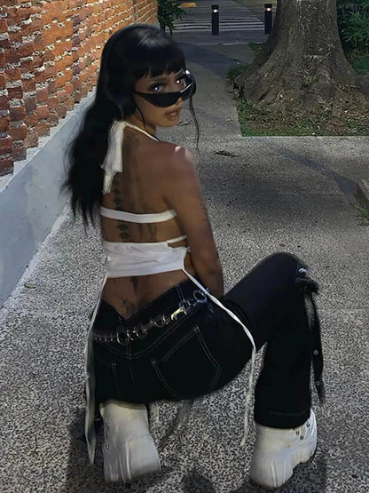 White Hollow Halter Crop Top