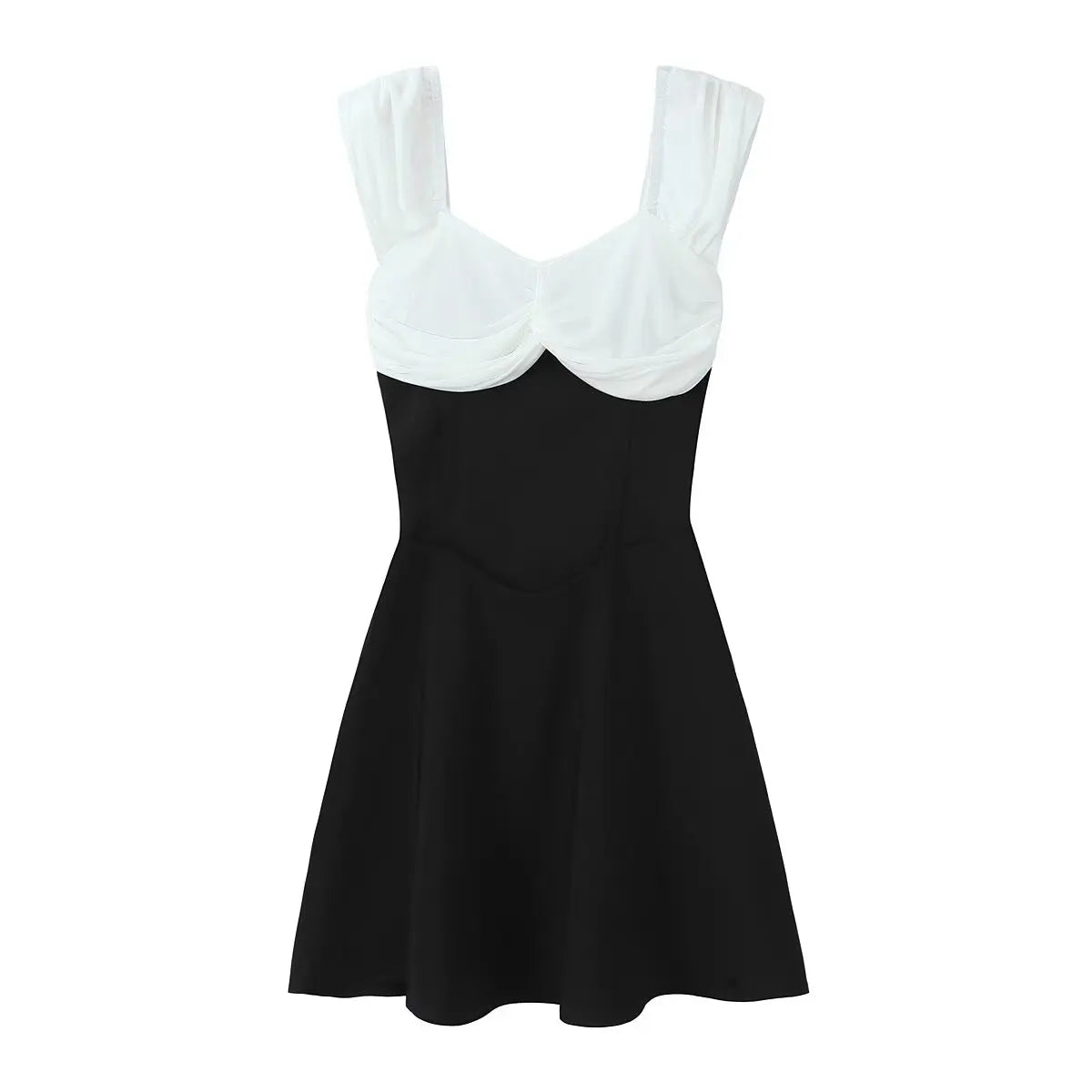 Off Shoulder Sweetheart Twist Front Colorblock Empire Waist Mini Dress
