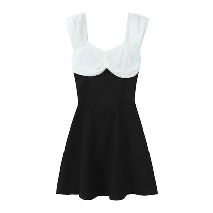 Off Shoulder Sweetheart Twist Front Colorblock Empire Waist Mini Dress