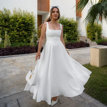 Square Neck Sleeveless A Line Fit and Flare Midi Dress