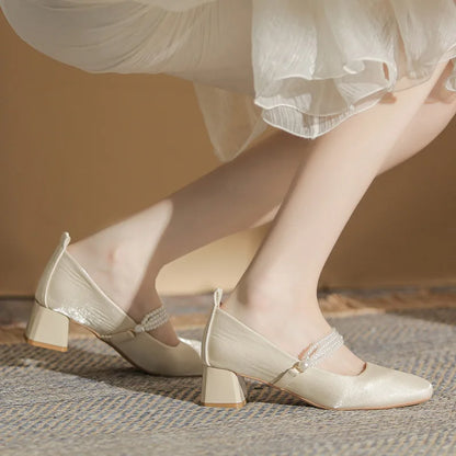 Velvet Shoes Med Square Toe Block Heels High Heeled Sandals Woman Mary Jane Espadrilles Platform Suede Medium Wedding Chunk