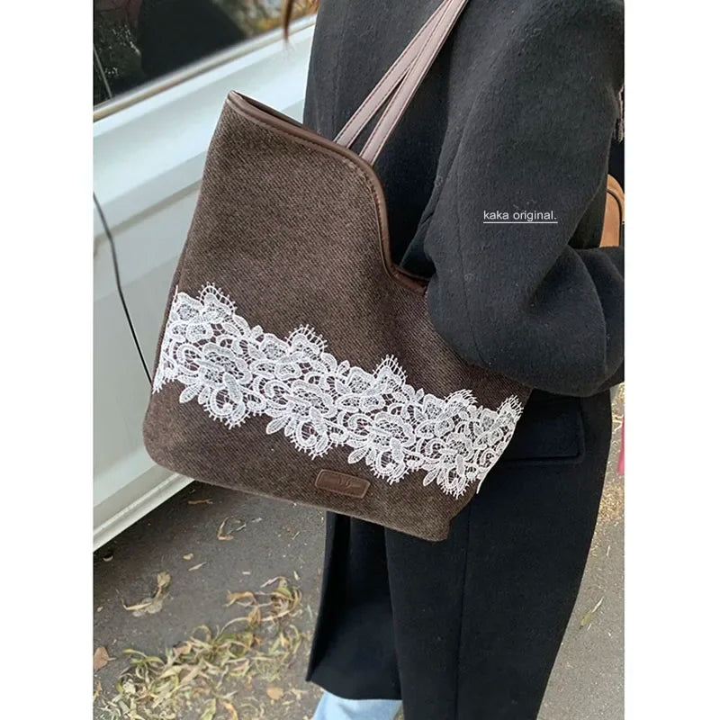 Korean Niche Canvas Bag for Women Autumn Winter Fashion Large Capacity Shoulder Versatile Commuting Tote Bags