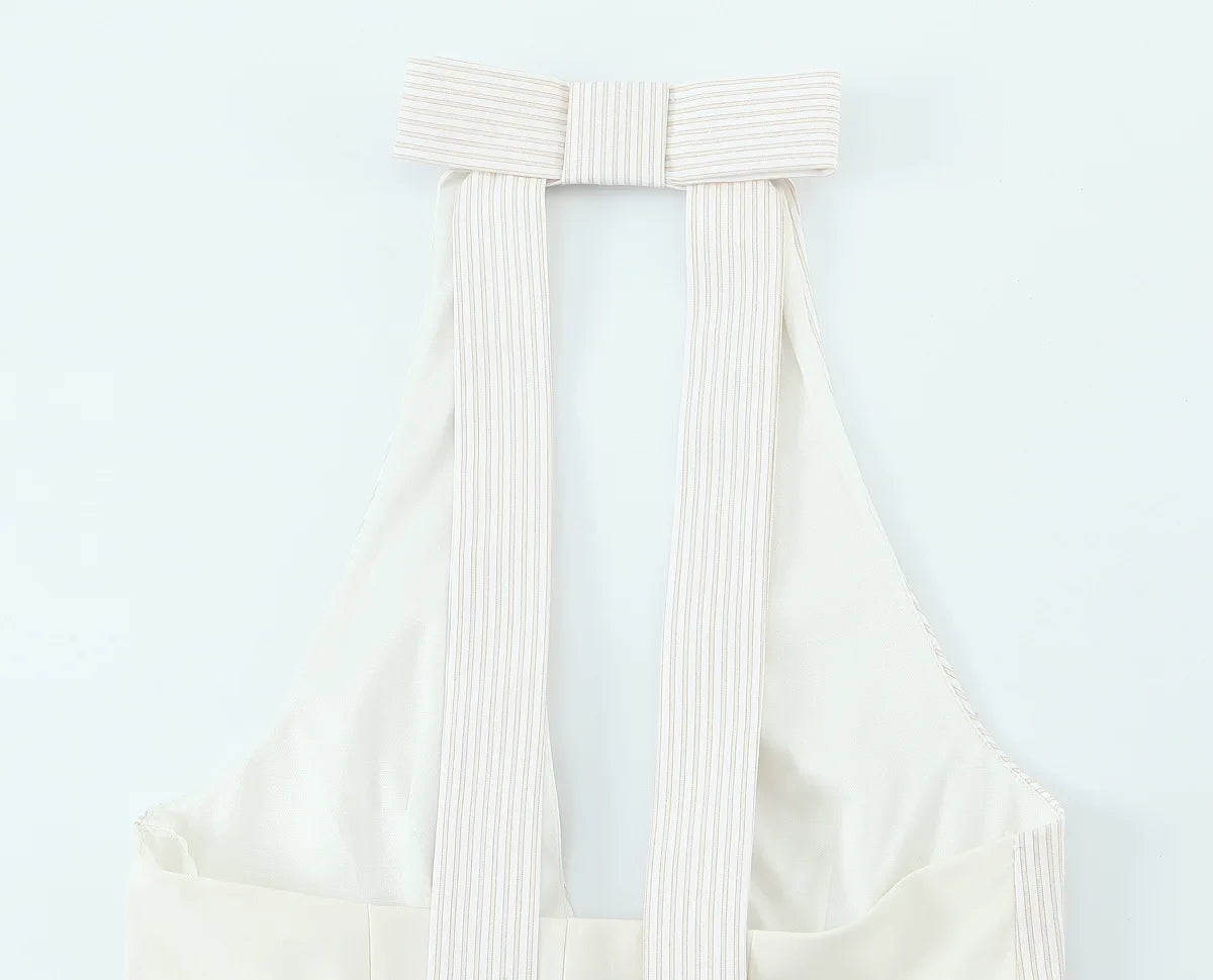 Women's New Fashion Stripe Splicing Tops Sleeveless Backless Crop Top Female Summer Sexy Slim Short Top