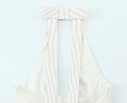 Women's New Fashion Stripe Splicing Tops Sleeveless Backless Crop Top Female Summer Sexy Slim Short Top