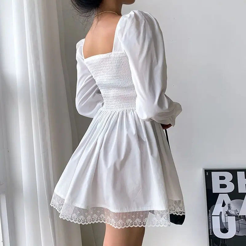 Dress Lace Splicing Puff Sleeves Strap Waist Yabi Long-Sleeved 2024 Spring And Summer New French Ins Princess Skirt