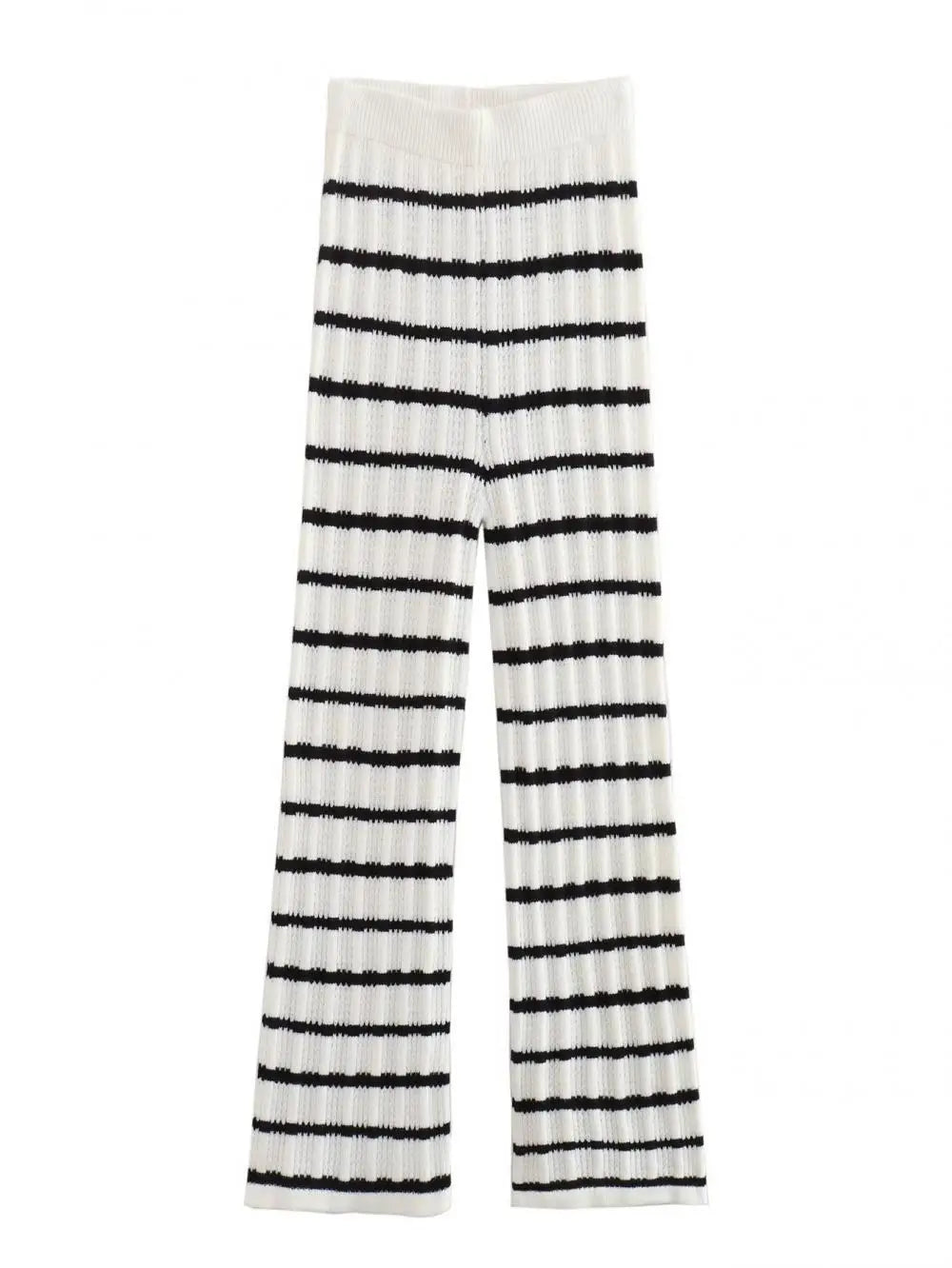 Women Fashion Knitted Striped Waistcoat Pants Set V Neck Front Tie Sleeveless Vest Tank Tops Elastic Waist Trousers Streetwear