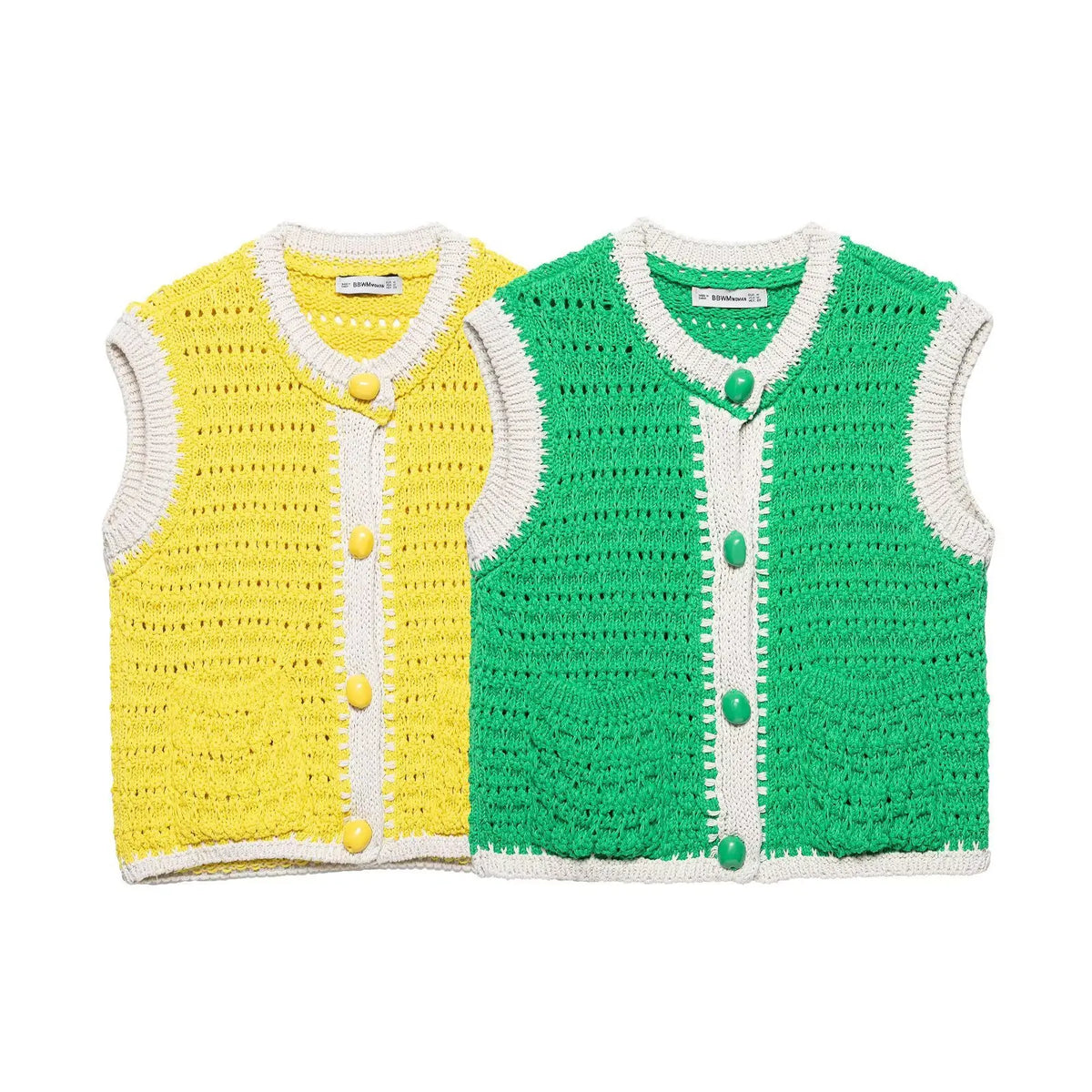 Women's Casual Solid Color Commuter Vest Top New Single-Breasted Short Knitted Sweater Vest Round Neck Sleeveless Top
