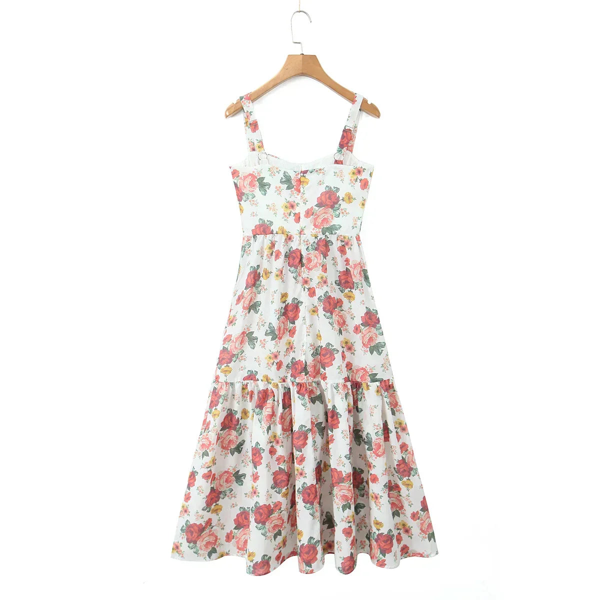 Sweetheart Neck Floral Print Bustier Tiered Ruffle Midi Dress