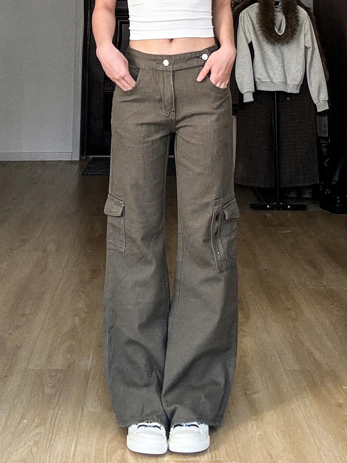 Streetwear Low Rise Jeans Baggy Zip-up Pockets Patchwork Loose Denim Pants Korean Fashion Cargo Pants for Women y2k Chic
