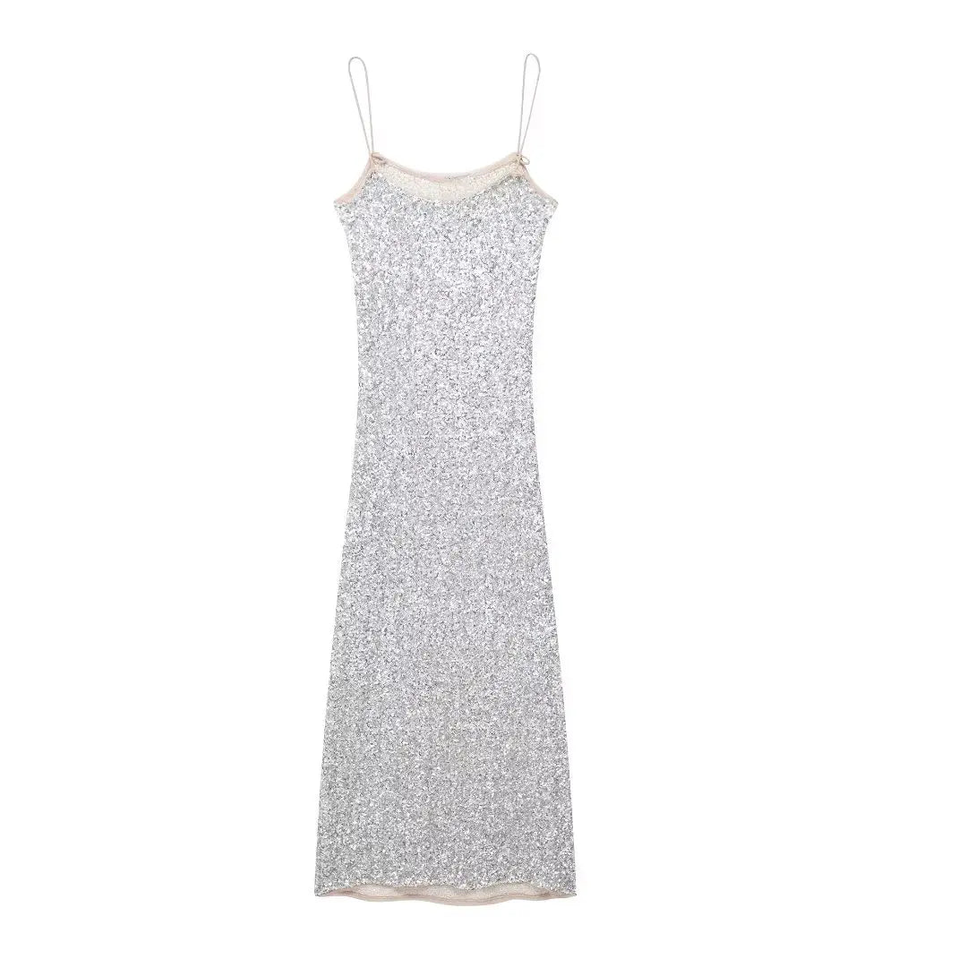 Women's Sexy Shiny Sequined Maxi Dress New Summer High-end Backless Dress Dinner Holiday Beach Party Dress