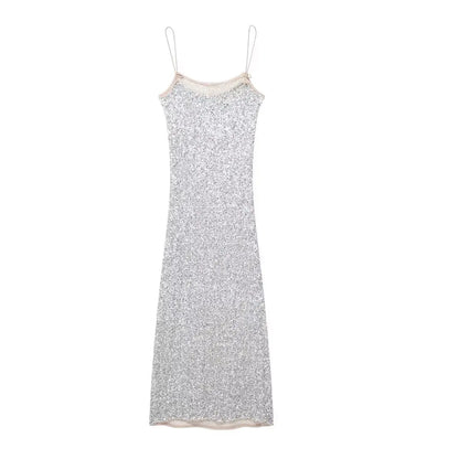 Women's Sexy Shiny Sequined Maxi Dress New Summer High-end Backless Dress Dinner Holiday Beach Party Dress