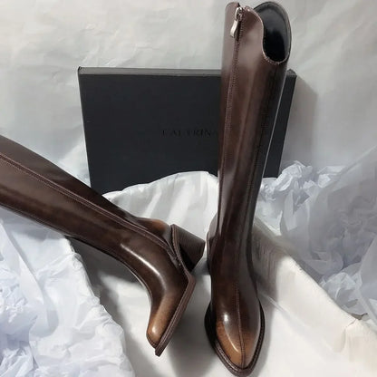 Women's Long Boots Elegant High Heels Black Heeled Ladies Knee Shaft Shoes Fashion Waterproof New In Pu Quality Boot Chic