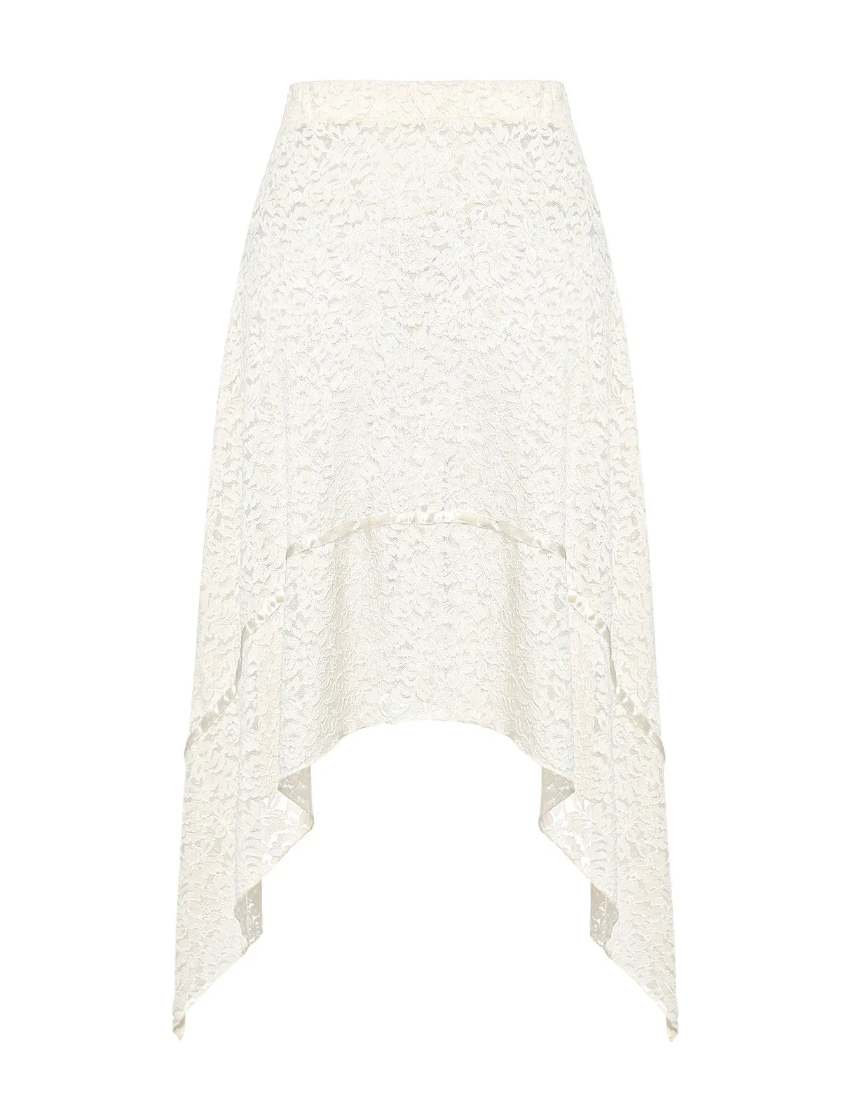 Women's See Through Lace Floral Handkerchief Hem Asymmetric Knee Length Beach Cover Up Skirt