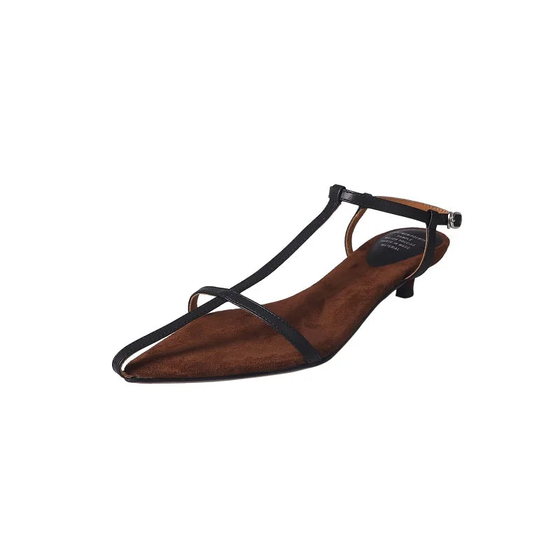 Simple Sandals Women Shoes Narrow Band Sexy Sandals Kitten Heels Ladies Concise Footwear Summer Shoes Pointed Toe