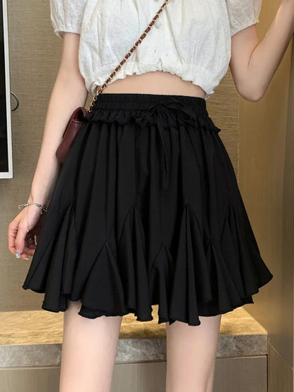Coquette Mini White Skirts for Women Irregular Kawaii Pleated Skirt High Wasit A-line Lolita Style Fairycore Aesthetics