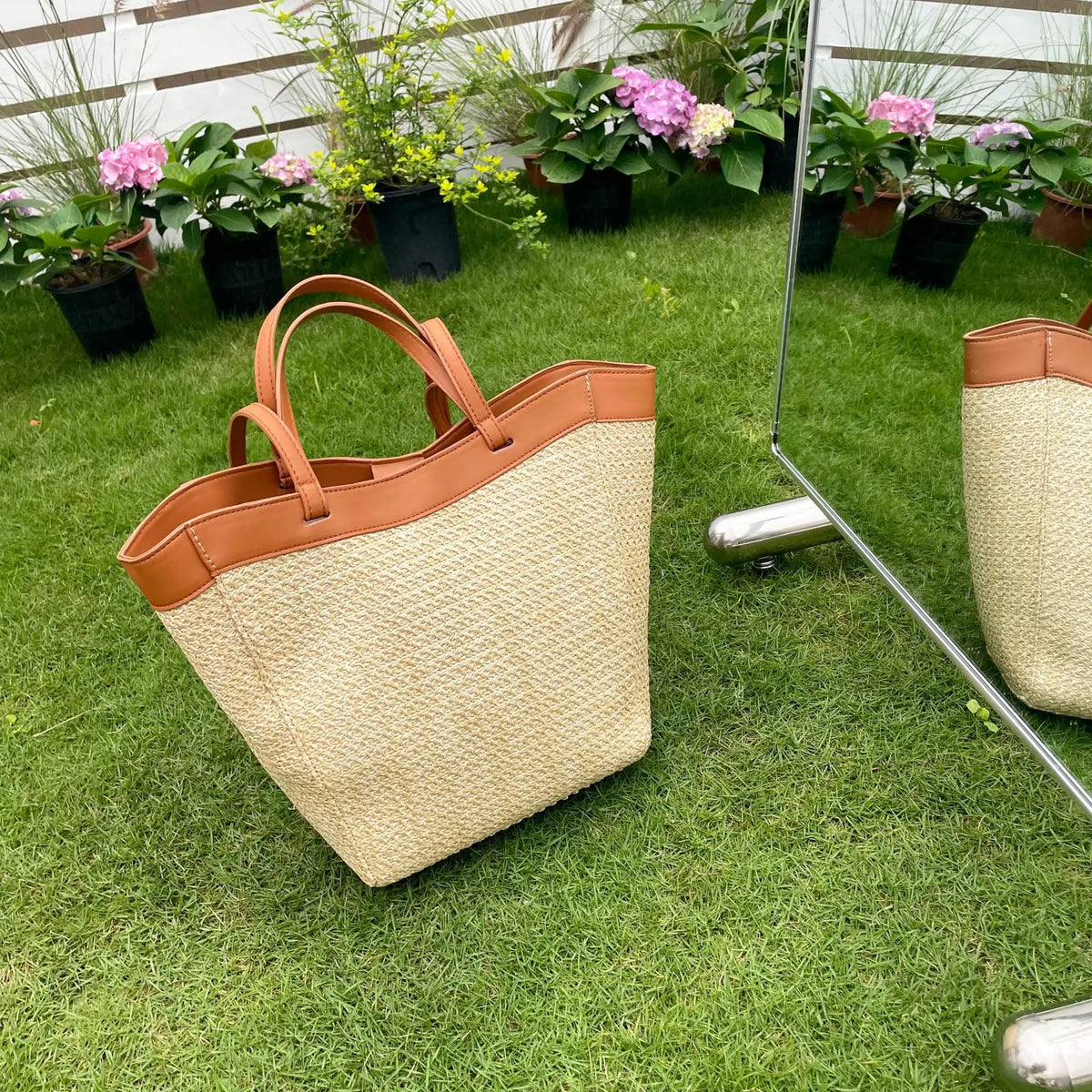 Summer Large Capacity Tote Bag Women Shoulder Bag Handmade Woven Bag Fresh Rural Handheld Grass Woven Women Bag